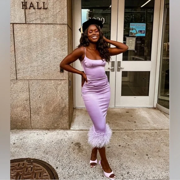 House of CB Helena Orchid Lavender Satin Midi Dress - Picture 3 of 10